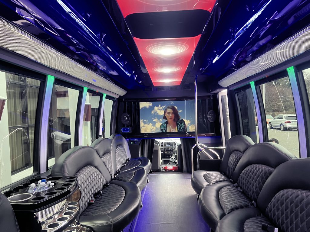 Feel Good Limo party bus interior with LED lighting