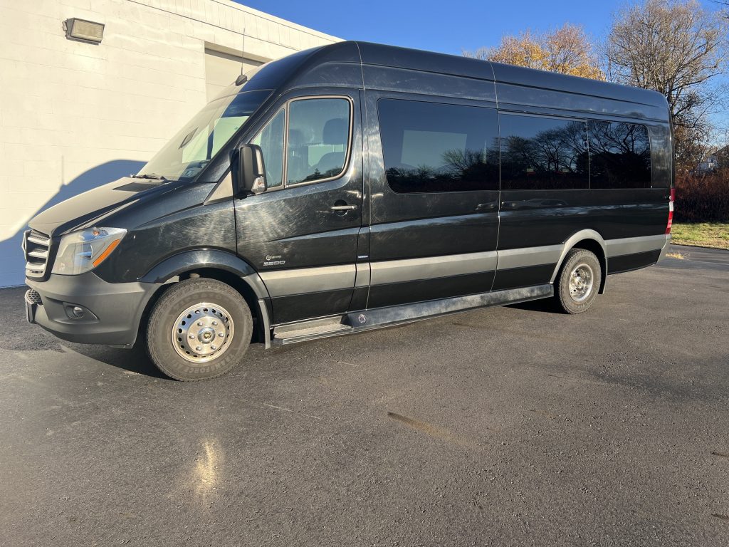 Mercedes Sprinter limousine van black 12 passenger